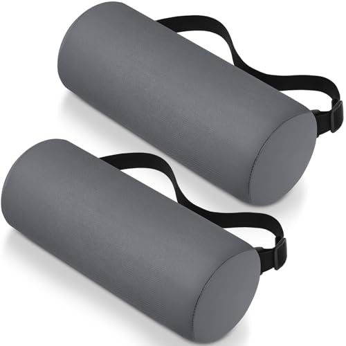 Wenqik 2 Pcs Lumbar Support Pillow Lumbar Roll Lower Pillow Office Seat Cushion with Adjustable Strap and Washable Cover for Travel Gaming Chair Car Seat Pain Relief(Grey) - color: Grey