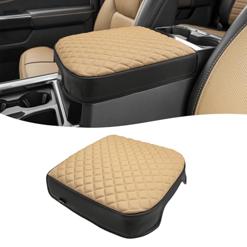 KBH Center Console Armrest Cover for F250-F550 Super Duty 2023-2026, Bucket Seat, Vinyl Leather Interior Trim, Arm Rest Lid Cushion Rrotector, Anti-Scratch, Baja Tan - color: Baja Tan