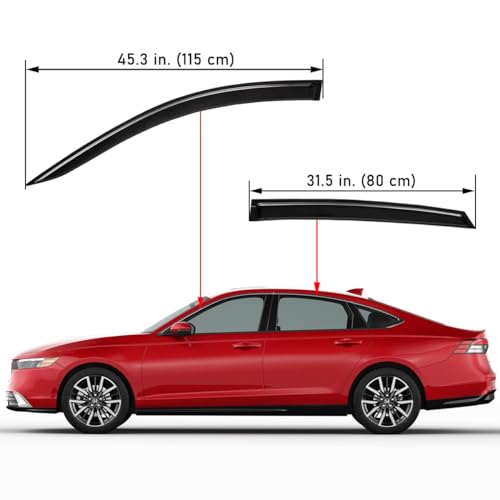 Lightronic Extra Durable Outside-Mount Auto Vent Window Visor, Fits 2023-2025 Honda Accord Sedan, UV Protection Rain Guard, Original Wind Deflector, No-Drilling Easy Installation, Dark Smoke, 4-Pcs