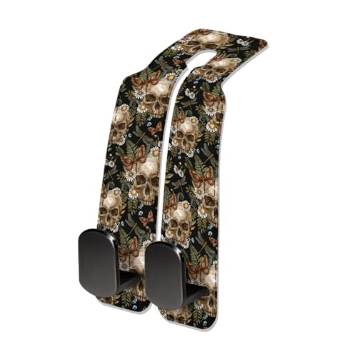 Car Seat Headrest Hook, Universal Leather Cute Hanger Holder Hook, Storage Organizer Interior Accessories for Purse Bags Handbag Cute Retro Flower Skulls - color: Cute Retro Flower Skulls