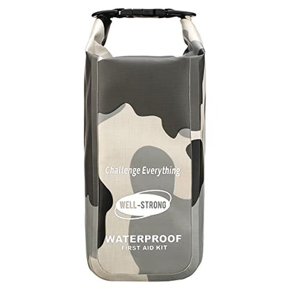 Boat First Aid Kit Waterproof, WELL-STRONG Marine Emergency Kit with Roll Top Dry Bag for Boating Fishing Kayaking – Water-Resistant Contents for Camping & Beach（Camouflage Grey） - color: Ws011-camo