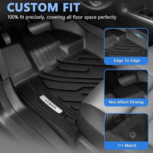 All Weather Floor Mat for 2014-2018 Chevy Silverado/GMC Sierra 1500 Crew Cab, 2015-2019 SLV/SRA 2500 3500 HD,TPE Car Mat Full Set 1st & 2nd Row All Weather Anti-Slip Waterproof Odorless - size: Chevy, style: 14-18 Chevy Silverado