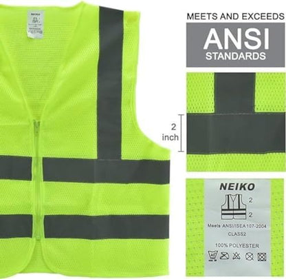 Neiko High Visibility Safety Vest ANSI Class 2, No Pocket, Neon Yellow, Extra-Large (XL) - size: X-Large, style: Mesh