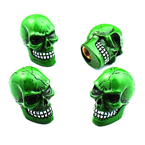 Cars Tires Valve Stem Caps Cover Dustproof Cool Skull Head Fit Most Vehicle SUV Bike Trucks Motorcycles 4 Pcs/Set（Green） - color: green