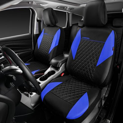 CAR PASS Leather Seat Covers-Universal Quilting Car Seat Cover with 5mm Composite Sponge Inside,Airbag Compatible,Front and Rear Seat Covers for Most Sedan,SUV,Van,Truck(Full Set,Blue) - color: Black and Blue, size: Full Set (Front and Rear)
