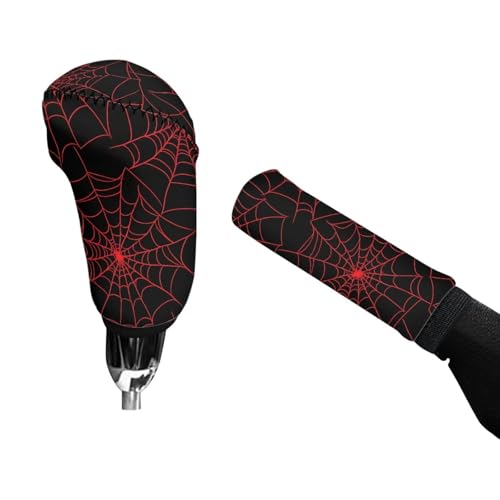 KEIAHUAN Black Red Spider Web Car Handbrake & Gear Shift Cover Set Anti-Slip Car Gear Shift Handle, Handbrake Cover Universal for Most Cars, Sedan, Truck, SUV - color: Black Red Spider Web