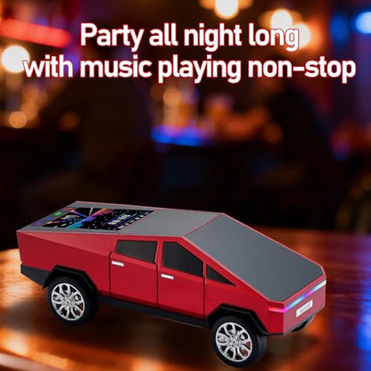 WS-580 Futuristic Pickup Truck Bluetooth Replica Speaker with LED Display Screen – TWS, FM, USB/TF, LED Headlights, Mic, Practical Gift for Car Model Fans, Audio Users & Tech Hobbyists (Red) - color: Red