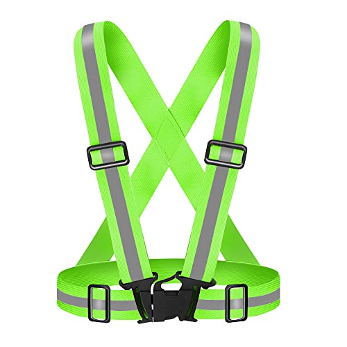 High Visibility Reflective Vest Safety Vest Running Reflective Gear Adjustable Reflective Vest for Walking,Jogging,Hiking,Night Cycling - color: Fluorescent Green