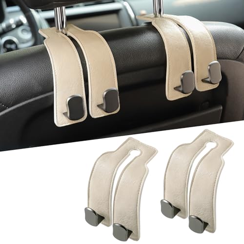 KINIVA Car Seat Headrest Storage Hooks, Set of 2, Suede PU Leather, Double Hooks (06-White) - color: 06-White