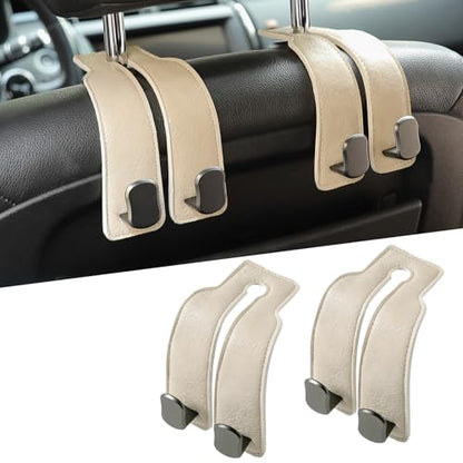 KINIVA Car Seat Headrest Storage Hooks, Set of 2, Suede PU Leather, Double Hooks (06-White) - color: 06-White