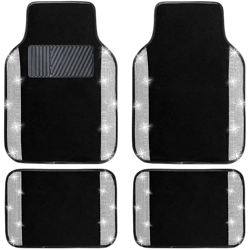 NBTEPEM Bling Car Floor Mats Full Set, Universal Fit Most Cars,SUV, Trucks, 4 pcs Sparkle Glitter Diamond Carpet for Women Girls with Anti-Slip Pad (Silver Diamond) - color: Silver Diamond, size: Car Floor Mats (4 Pieces)