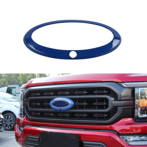 Car Front Grille Nameplate Emblem Trim for Ford F150 F-150 2021-2025 Grill Logo Ring Decoration Cover Exterior Accessories, Blue with Camera Hole - color: Blue, size: WITH Camera Hole