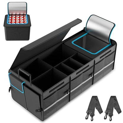 MEI&CO Car Trunk Organizer - 2.5mm PP Board Built, 35L Leakproof Cooler, 105L Capacity, 2 Tie-Down Straps, 4 Adjustable Dividers, Foldable Design for SUVs, Trucks, and Cars - color: BLUE