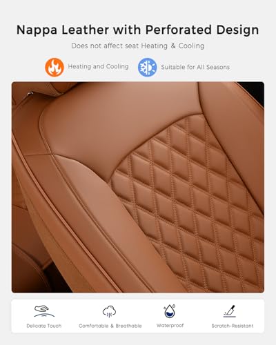 Huidasource Brown Seat Covers, Nappa Leather Car Seat Covers, Velcro Adjustable, Compatible with Airbags, Child Seat, Seat Belts, Fit for Most Cars, Vans, Trucks, SUVs (Full Set/Brown) - color: 01FS# Brown, size: 5pcs Full Set