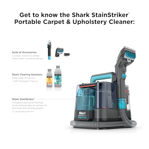 Shark StainStriker Portable Carpet & Upholstery Cleaner with On-Board Self-Cleaning, Spot, Stain, & Odor Eliminator, Includes 2 Cleaning Tools, 2 Cleaning Solutions, Charcoal, PX221BRN - style: StainStriker w/ Onboard Self-Cleaning