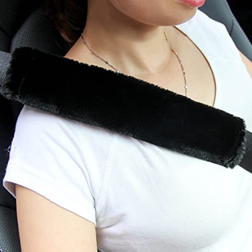 Amooca 2-Pack Soft Furry Universal Seatbelt Cover – Shoulder Pad for Car Truck SUV Airplane Bus – Relieves Neck & Shoulder Pressure – Fits Backpack, Camera Bag, Laptop Bag Straps (10.5 Inch, Black) - color: Black, size: 10.5in 2pack