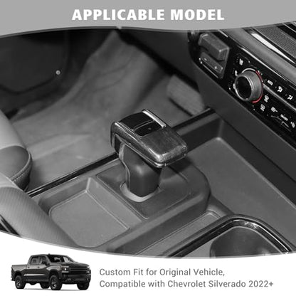 Jimen for Silverado Shift Knob Cover, Auto Gear Shifter Knob Trim Compatible with Chevrolet Silverado 2022-2024 (Black Wood Grain) - color: Black Wood Grain