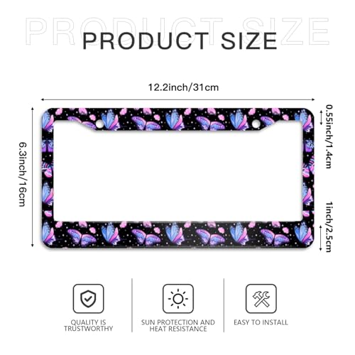 Butterfly Purple License Plate Frames 2pc Butterfly Purple License Plate Frames Butterflys Steering Wheel Cover Steering Wheel Cover Cars Aluminum with Fits Standard Us Ca Vehicles - color: Butterfly Purple
