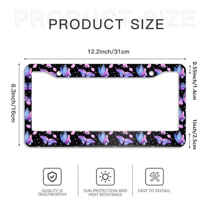 Butterfly Purple License Plate Frames 2pc Butterfly Purple License Plate Frames Butterflys Steering Wheel Cover Steering Wheel Cover Cars Aluminum with Fits Standard Us Ca Vehicles - color: Butterfly Purple