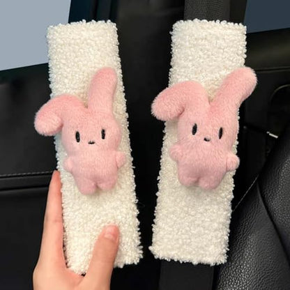 2 PCS Seat Belt Cover Pad, Cute Kawaii Animal Bunny Seatbelt Covers for Kids and Adults, Winter Plush Fluffy Soft Seat Belt Cover, Cartoon Seatbelt Cushion,Car Seat Strap Pads (C-Bunny) - color: C-Bunny