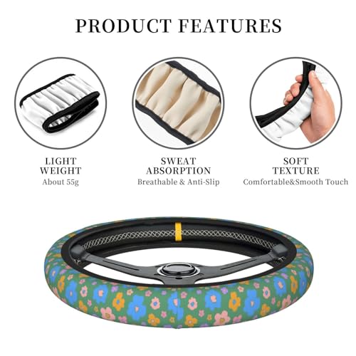 Hippie Flower Green Elastic Steering Wheel Cover Universal 15 Inch - color: 13