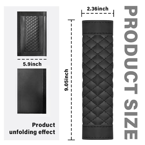 2PCS Car Seat Belt Cover Pad,Soft Leather Seatbelt Covers Breathable Seatbelt Cushion with Plaid Design,All Seasons Universal Car Interior Accessories Seat Belt Cover for Kids & Adults (Black) - color: Black