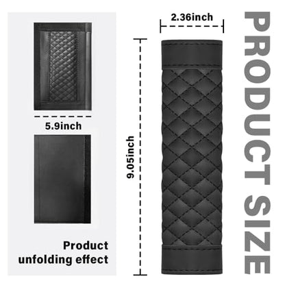 2PCS Car Seat Belt Cover Pad,Soft Leather Seatbelt Covers Breathable Seatbelt Cushion with Plaid Design,All Seasons Universal Car Interior Accessories Seat Belt Cover for Kids & Adults (Black) - color: Black