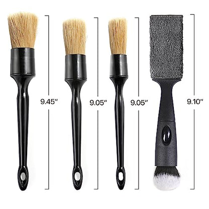 Car Detailing Brush Set, 4 PCS Soft Boars Hair Auto Interior Cleaning Detail Brushes, Perfect for Safely Cleaning Emblem Air Vent, Leather Seats, Washing Wheels, Tires, Engine Bay, Car Detailing Kit - size: boars hair