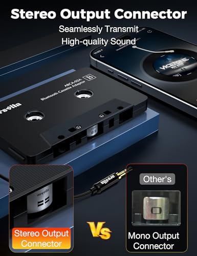 arsvita Car Audio Cassette to Aux Adapter, 5.1 Bluetooth Receiver Kit for Cassette to Aux, Bluetooth Receiver Compatible with 3.5 MM Auxillary Cable Tape, Black, Type BCAK04