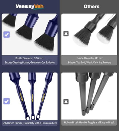 YeewayVeh Car Detailing Brush Set, 3PCS Ultra Soft and Thick No Scratch Detail Brush for Car Dashboard Air Vents Leather Seat Dusting and Cleaning, Auto Interior Exterior Detail Brushes Car Detailing - color: Indigo/Black