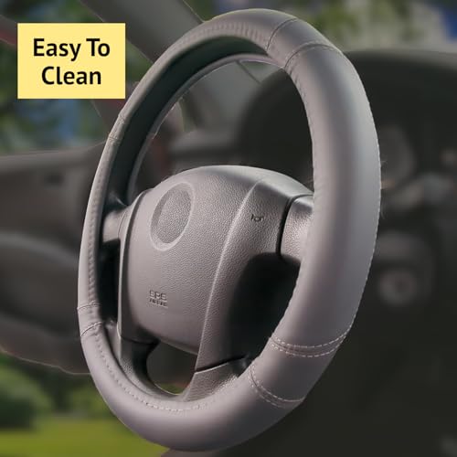 Steering Wheel Cover, Gray, Real Genuine Leather, Small, 14 inch, for Men and Women, Universal, Stretch On, Heat Resistant, Stays Cool, Non-Slip, HANWOLF - color: Dark Gray, size: Small (14 to 14.375 inch diameter)
