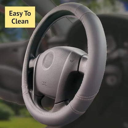 Steering Wheel Cover, Gray, Real Genuine Leather, Small, 14 inch, for Men and Women, Universal, Stretch On, Heat Resistant, Stays Cool, Non-Slip, HANWOLF - color: Dark Gray, size: Small (14 to 14.375 inch diameter)