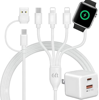 TOP-UP Apple Watch Charger USB C with 30W PD Fast Wall Plug – 4 in 2 Magnetic Charging Cable for iWatch Series 11–1/SE/Ultra, iPhone 17/16/15/14, iPad, Multi Charging Cord for Travel 6FT