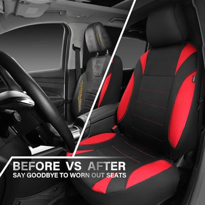 CAR PASS Neoprene Wetsuit Seat Covers, Waterproof Car Seat Covers Front with 5mm Composite EVA, Universal Fit for Car,Sedan, SUV TrucksAnti Slip, Airbag Compatible(Black and Red - color: Red front