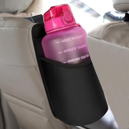Linkidea Extra Large Car Seat Side Water Bottle Holder Compatible with EYQ 128oz, Hydracy Sport Bottle 78oz, Auto Seat Large Cup Hanging Bag with Mesh Pocket, Black
