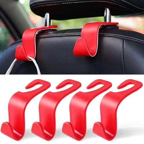 LivTee Car Seat Headrest Hook - 4 Pack Universal Auto Back Seat Hook Organizer for Purse Coat, Interior Accessories - color: Red