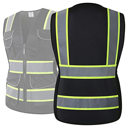 JKSafety Women Hi-Vis Reflective Safety Vest | Neon Color body Sewed Reflective Strips Breathable Lightweight ANSI Compliant - color: V168-black, size: Small
