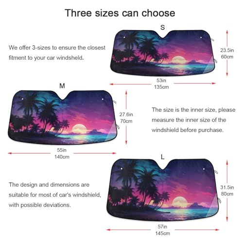 Windshield Sun Shade Palm Tree Beach Tropical Front Window Block UV Shades Visor Reflective Retractable for Car SUV Trucks - color: A015