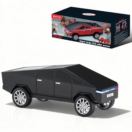 Futuristic Truck Bluetooth Replica Speaker with LED Display Screen – Portable Future-Style Audio with TWS Link, FM Radio, LED Lighting and Built-in Mic, For Every Technology and Truck Lover (Black) - color: Black