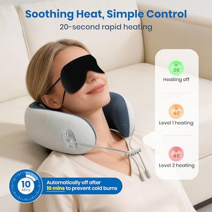 Medicane Neck Travel Pillow with Massage, Neck Pillows with Heat & Gentle Vibration Massage with Ergonomic Foam, Perfect for Airplane, Car, Office, Home, Pain Relief,Sleeping,Traveling,Long Flight - color: Blue