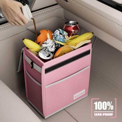 K KNODEL Car Trash Can, Waterproof Garbage Bag with Lid, Leak-Proof Trash Bin, Car Bin Hanging (Pink, Large) - color: Pink, size: Large