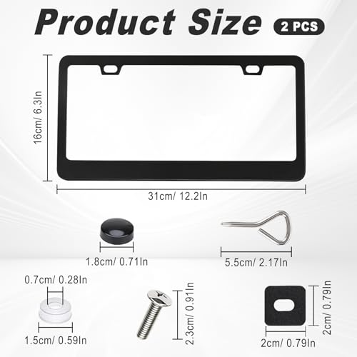 2PCS Black Stainless Steel License Plate Frames with 2 Holes, Metal Car License Plate Cover with Screw Caps, Slim Edge Universal Fit for Cars, Trucks, SUVs, and RVs - color: Black, size: 2 Holes