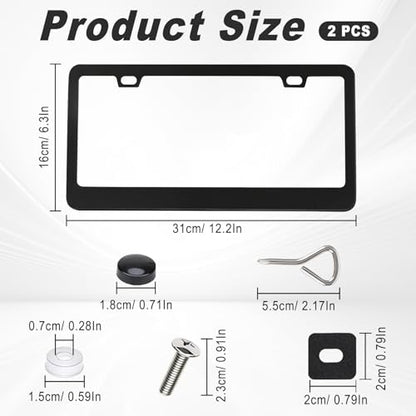 2PCS Black Stainless Steel License Plate Frames with 2 Holes, Metal Car License Plate Cover with Screw Caps, Slim Edge Universal Fit for Cars, Trucks, SUVs, and RVs - color: Black, size: 2 Holes