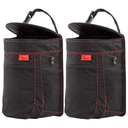 Lusso Gear Spill-Proof Car Trash Can (2 Pack) - Easy to Clean Hanging Garbage Bin - Leak-Proof, Removable Liner, Waterproof - Keeps Truck, SUV, Car, Minivan Clean & Odor Free (Black, Red Stitching) - color: 2-Pack Black, Red Stitching