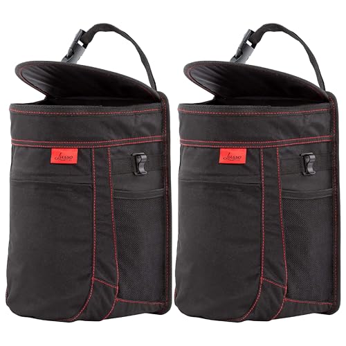 Lusso Gear Spill-Proof Car Trash Can (2 Pack) - Easy to Clean Hanging Garbage Bin - Leak-Proof, Removable Liner, Waterproof - Keeps Truck, SUV, Car, Minivan Clean & Odor Free (Black, Red Stitching) - color: 2-Pack Black, Red Stitching