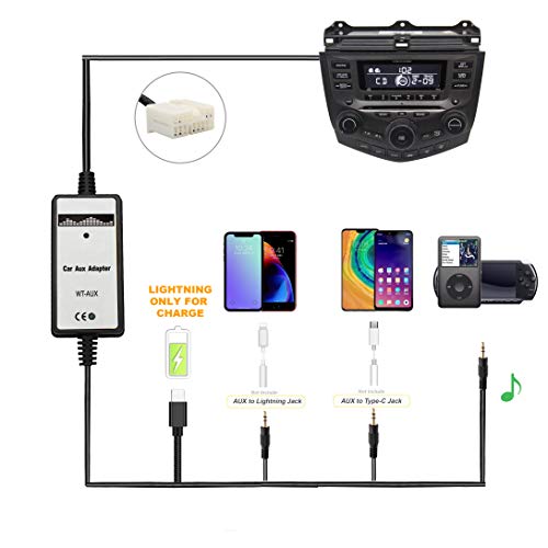 Car Audio AUX Input Adapter with Charge Cable for Honda Accord 2003-2011, Civic 2006-2010, Pilot 2006-2011, Odyssey 2005-2010, Acura CSX 2006-2011, MDX 2005-2006 - size: AUX Adapter+Charging Cable