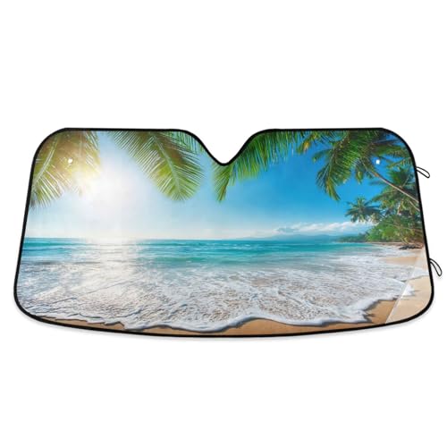 Ocean Beach Sea Car Sun Shield Summer Palm Tree Sun Shade Windshield UV Ray Protection Foldable Sun Visor for Front Window Blocks Automotive Interior Accessories 55 X 27.6 in - color: Beach, size: M
