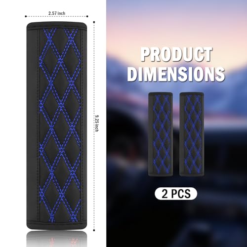 2PCS Diamond-Shaped Stitching Car Seatbelt Covers,Stylish Car Seatbelt Cushion Relieves Shoulder and Neck Fatigue as Cars Decorations,Leather Cars Seat Belt Cover Pad (Blue) - color: Blue