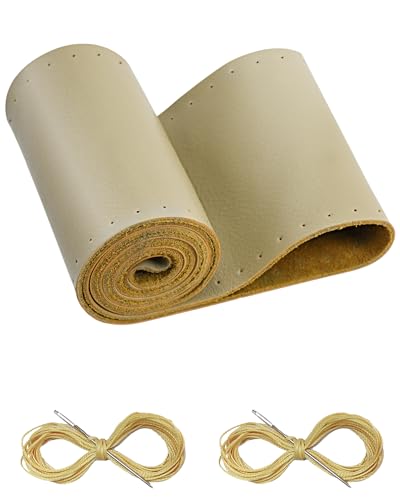BELINOUS Leather Steering Wheel Cover Lace Up, Stitch on Steering Wheel Wrap, Universal Fit 13-20 Inch Car Truck Pickup Boat, A Whole Piece of Cowhide, DIY w/Needle Thread (Size M0, Beige) - color: Beige, size: M0