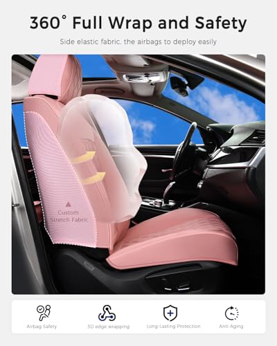 Huidasource Pink Seat Covers, Nappa Leather Car Seat Covers, Velcro Adjustable, Compatible with Airbags, Child Seat, Seat Belts, Fit for Most Cars, Vans, Trucks, SUVs (Full Set/Pink) - color: 01FS# Pink, size: 5pcs Full Set